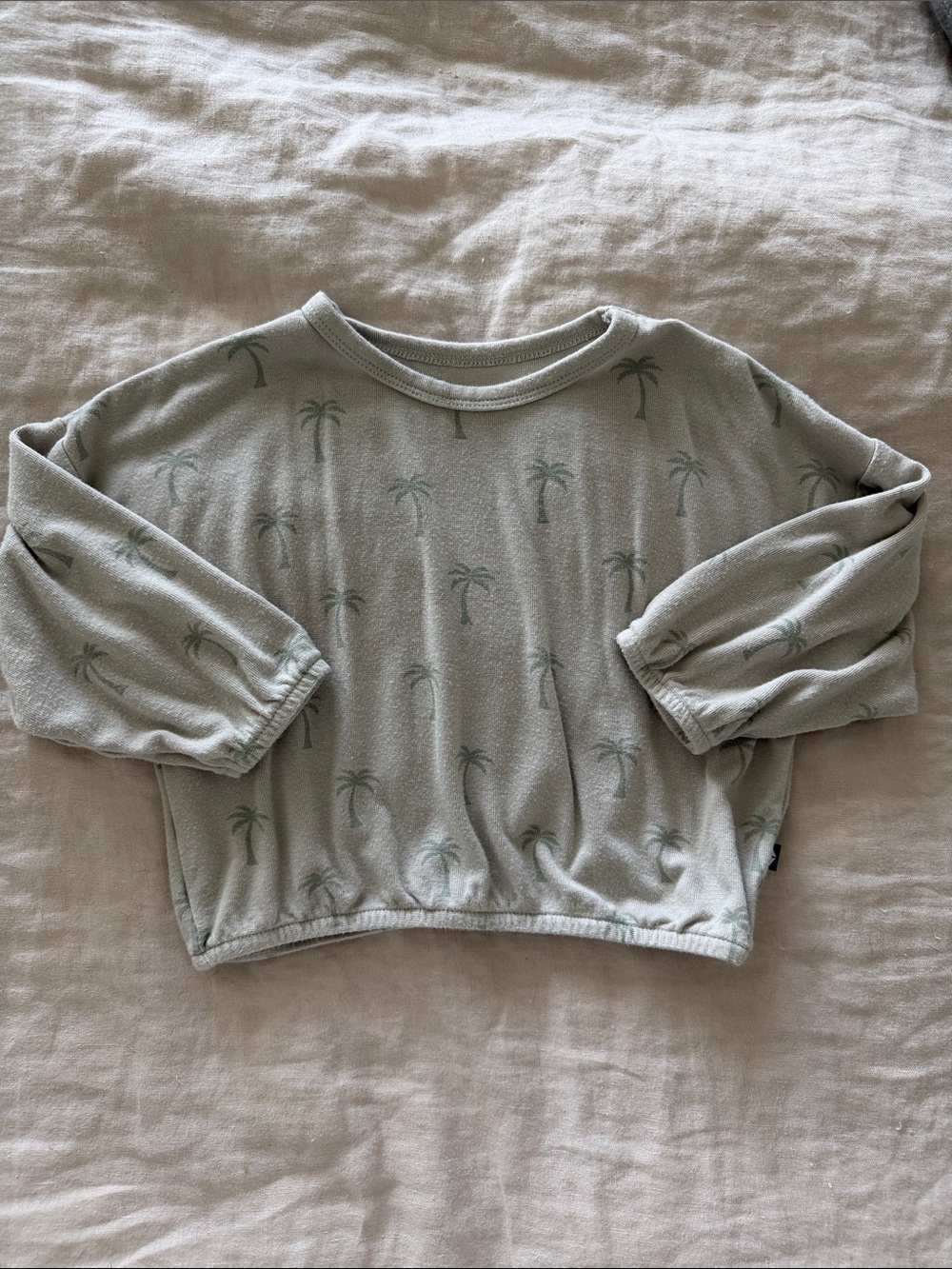 KYTE Kids Palm-Print Long Sleeve Top - Sage Green